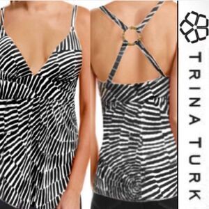 Trina Turk Silk Print O-Ring Sleeveless Top